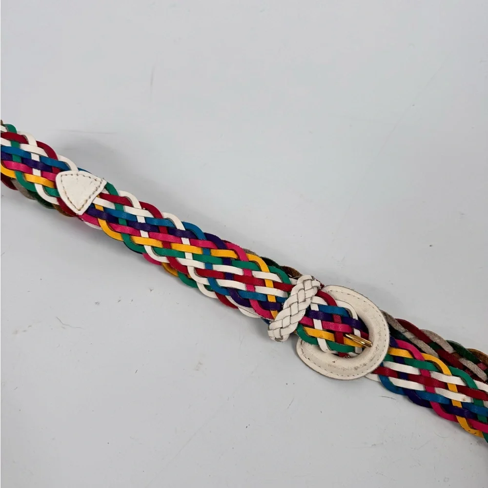 Vintage Multi-Color Rainbow Split Genuine Leather Braided Belt Sz XL - Picture 5 of 6
